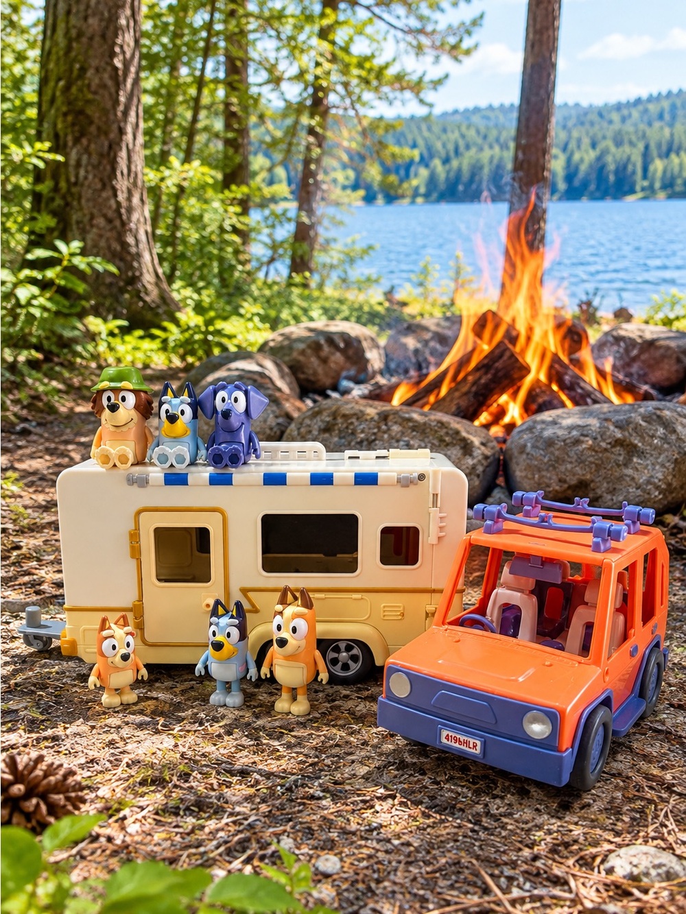 Bluey Ultimate Caravan Adventures RV Camper + Heeler 4WD Car Playset Jean Luc